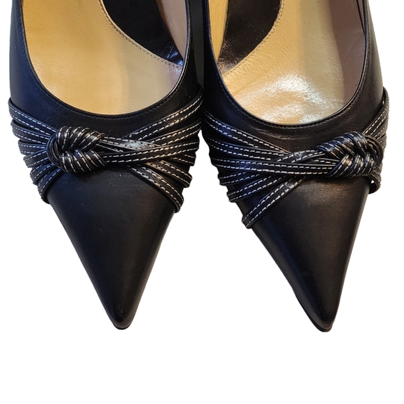 Faconnable Giselle-Lea Black Leather Pointy Toe Kitten Heels Size 8.5M - Picture 7 of 12